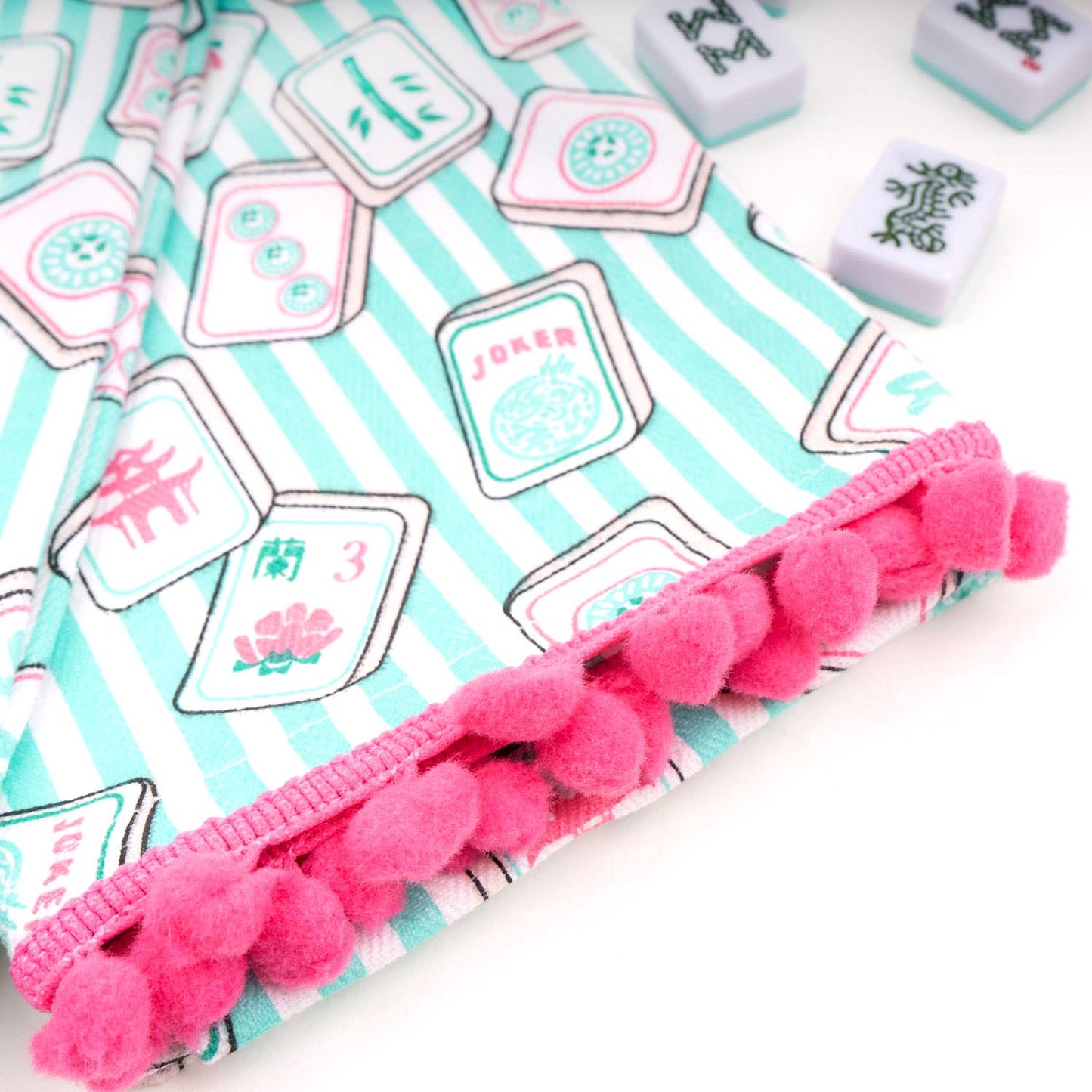 Mahjong Stripe Pom-Pom Kitchen Towel Set of 2