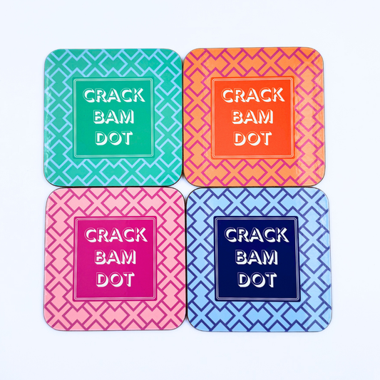 Mahjong Coasters, 4 Set | Gift or Prize | Green, Pink, Blue, Orange