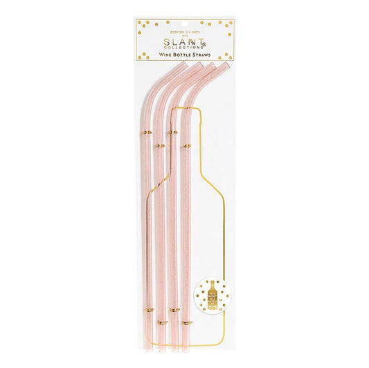Light Pink Wine Bottle Glitter Straws