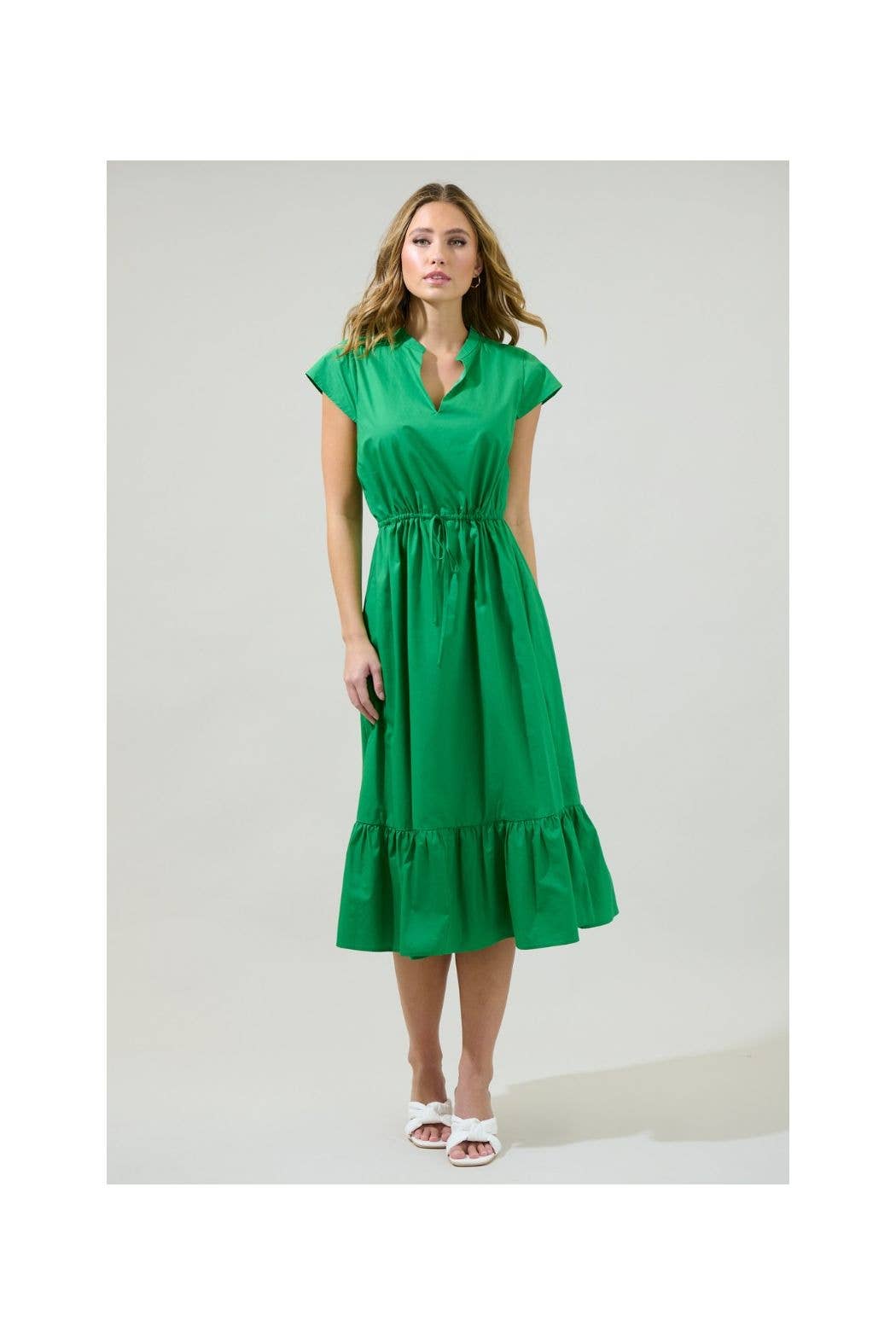 Willow Dust Split Neck Midi Dress