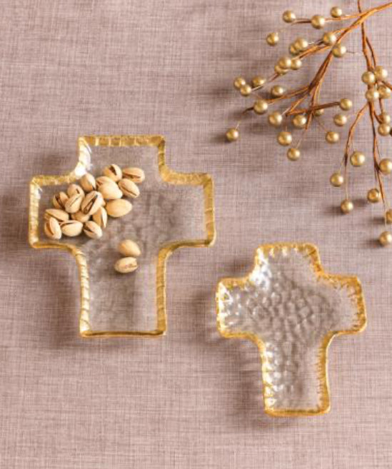 Gold Glass Cross Nested Tidbit Trays