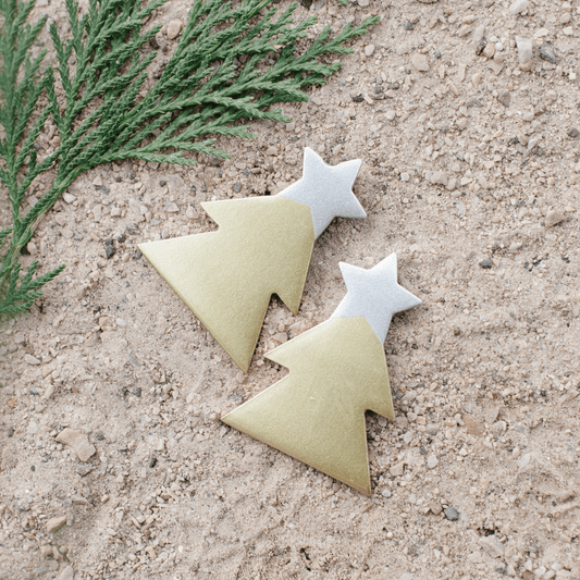 Silver Christmas Tree Horn Earrings