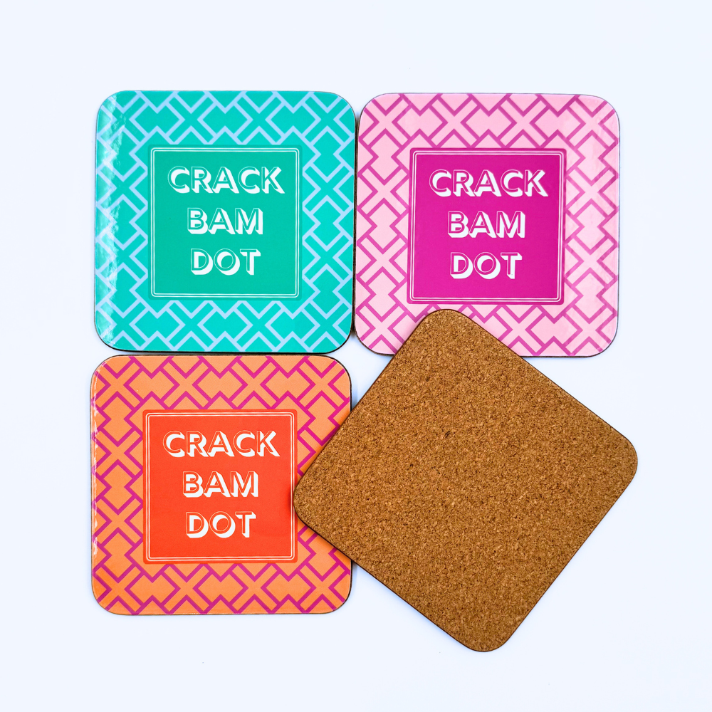 Mahjong Coasters, 4 Set | Gift or Prize | Green, Pink, Blue, Orange