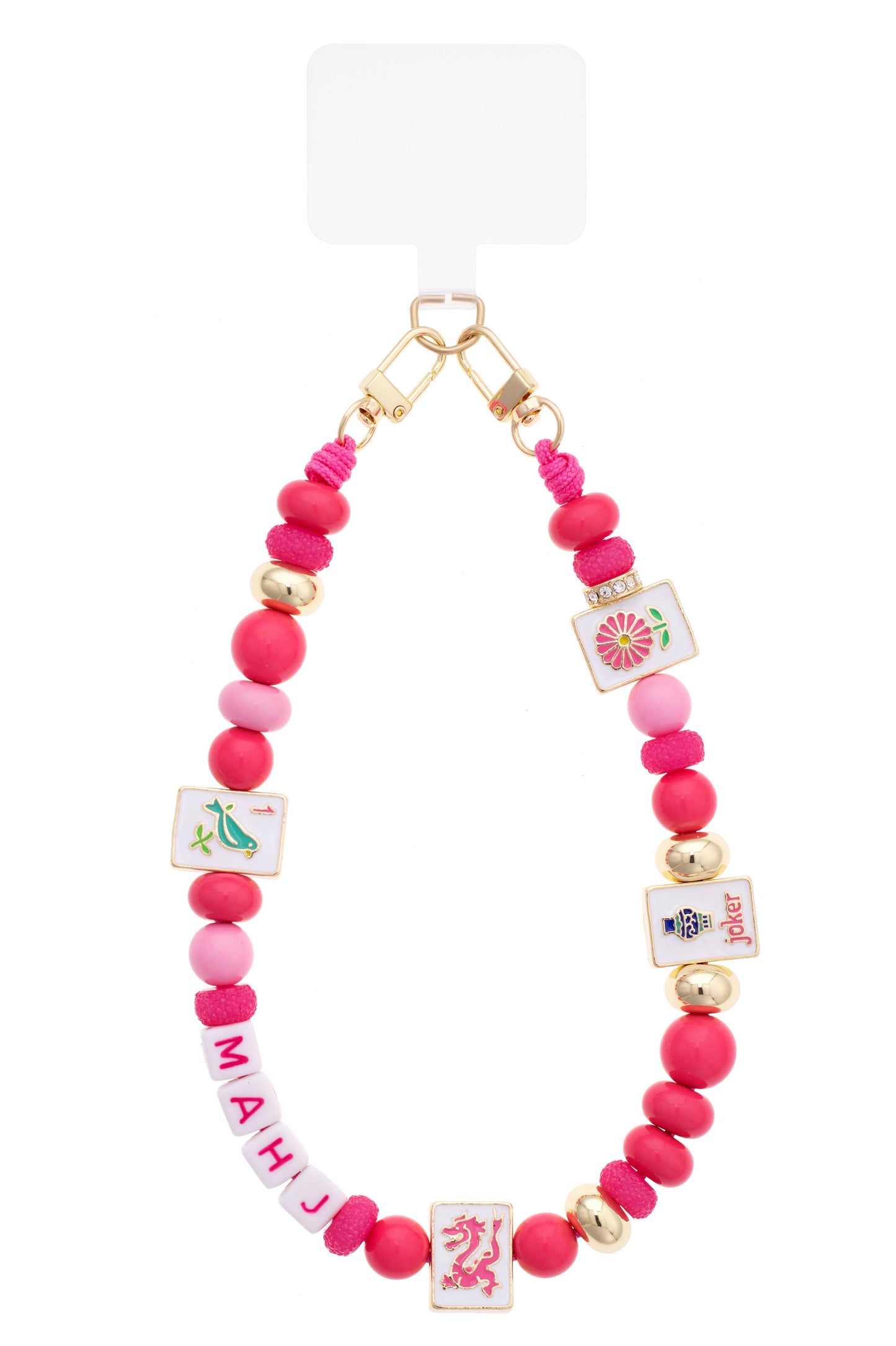 MAHJ Mahjong Beaded Wristlet in Fuchsia Multi