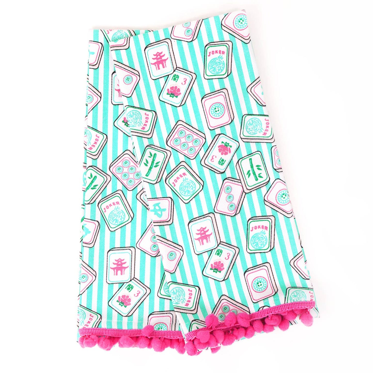 Mahjong Stripe Pom-Pom Kitchen Towel Set of 2