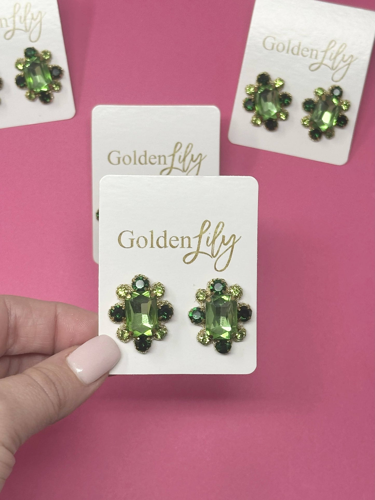 Statement Stud Earrings - Green