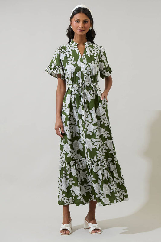 Haizley Floral Alna Button Up Midi Dress