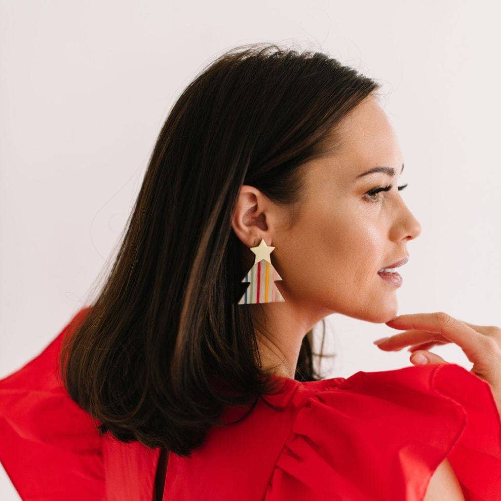 Rainbow Christmas Tree Earring