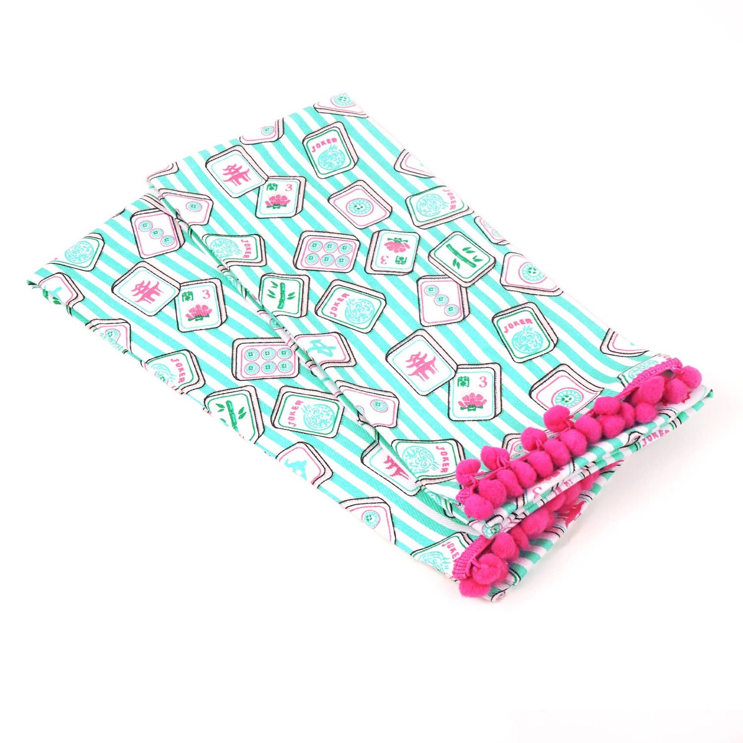 Mahjong Stripe Pom-Pom Kitchen Towel Set of 2
