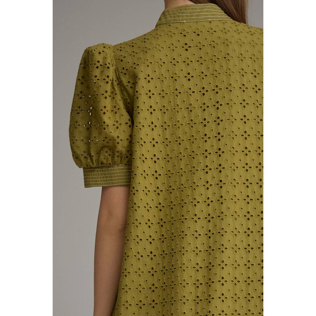 Chartreuse Eyelet Midi Dress