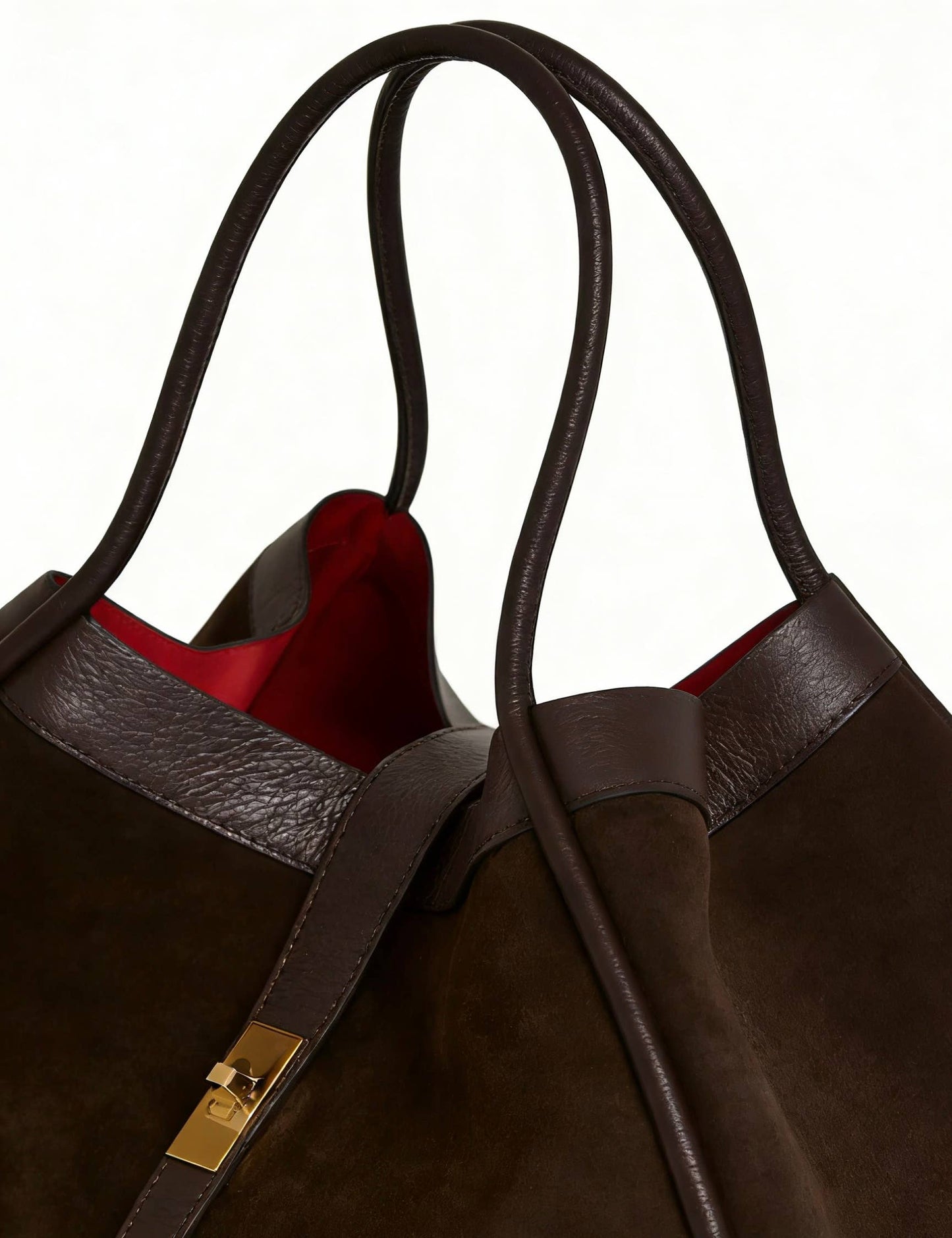 Italian Suede and Togo Leather Bag: Chocolate