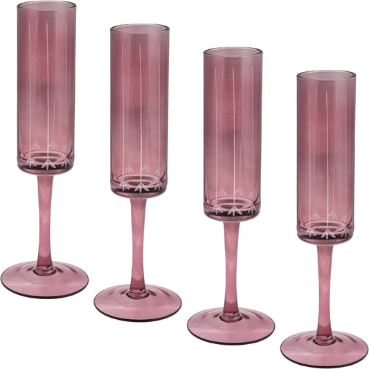 Vintage Champagne Flute - Etched Cranberry