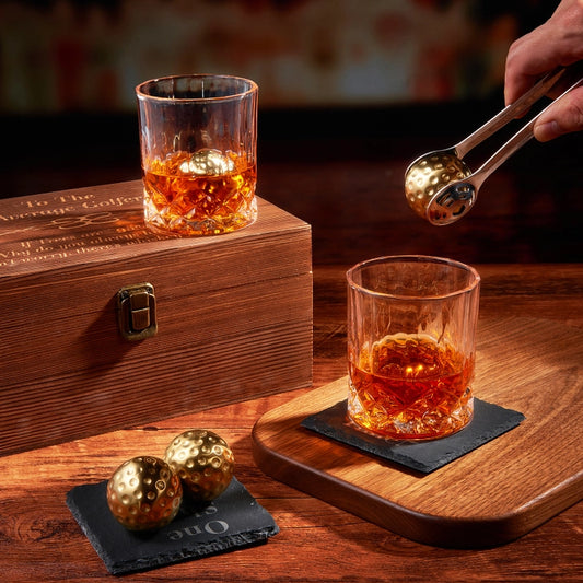 Whiskey Glass With Golf Ball Chillers & Coasters Gift Box