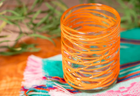 Mexican Handblown Glasses - Orange Swirl