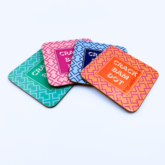 Mahjong Coasters, 4 Set | Gift or Prize | Green, Pink, Blue, Orange