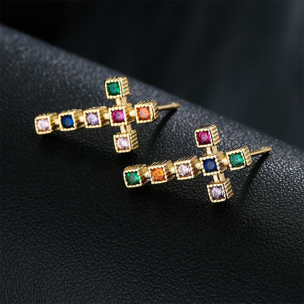 Cross Cubic Zirconia Studs