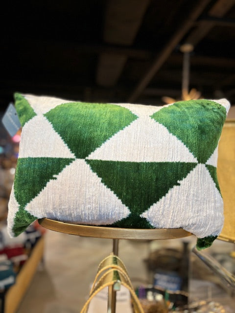 Turkish Silk Lumbar Pillow - Green/White