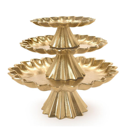 Set of 3 Scalloped Edge Gold Cake Stands