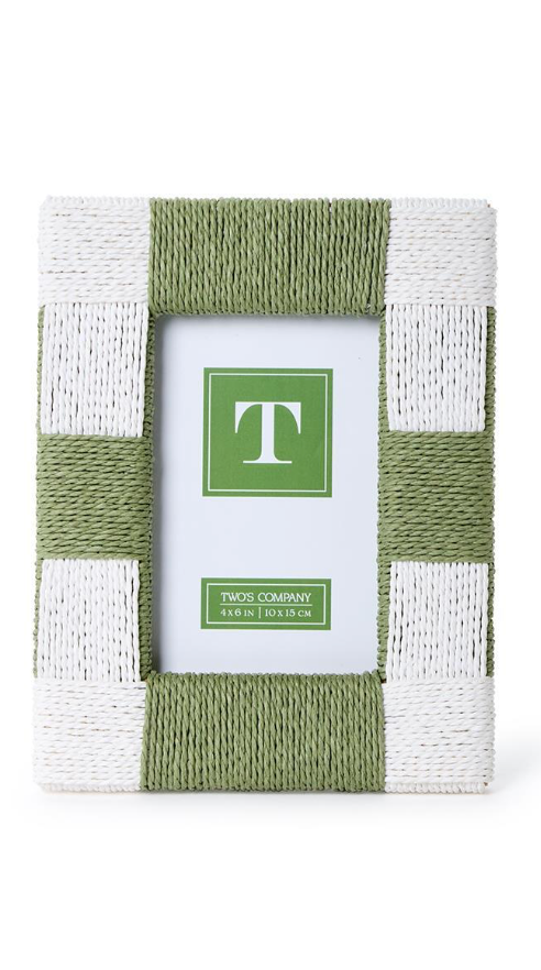 Hand-Woven Green and White Frame