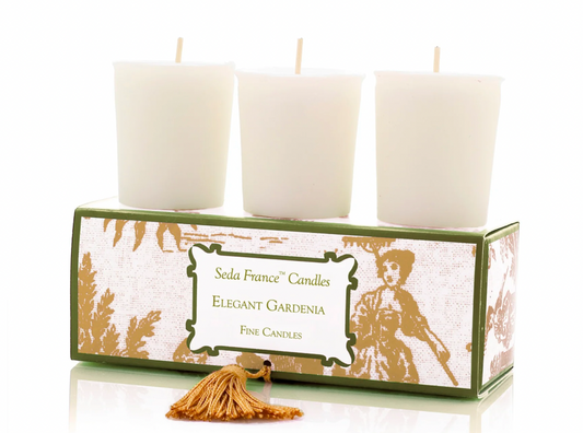 Elegant Gardenia Classic Toile Votive Candles