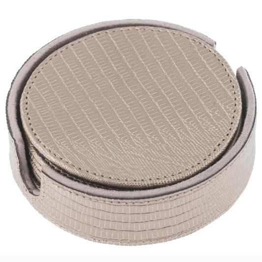 Metallic Pewter Leather Coasters with Holder
