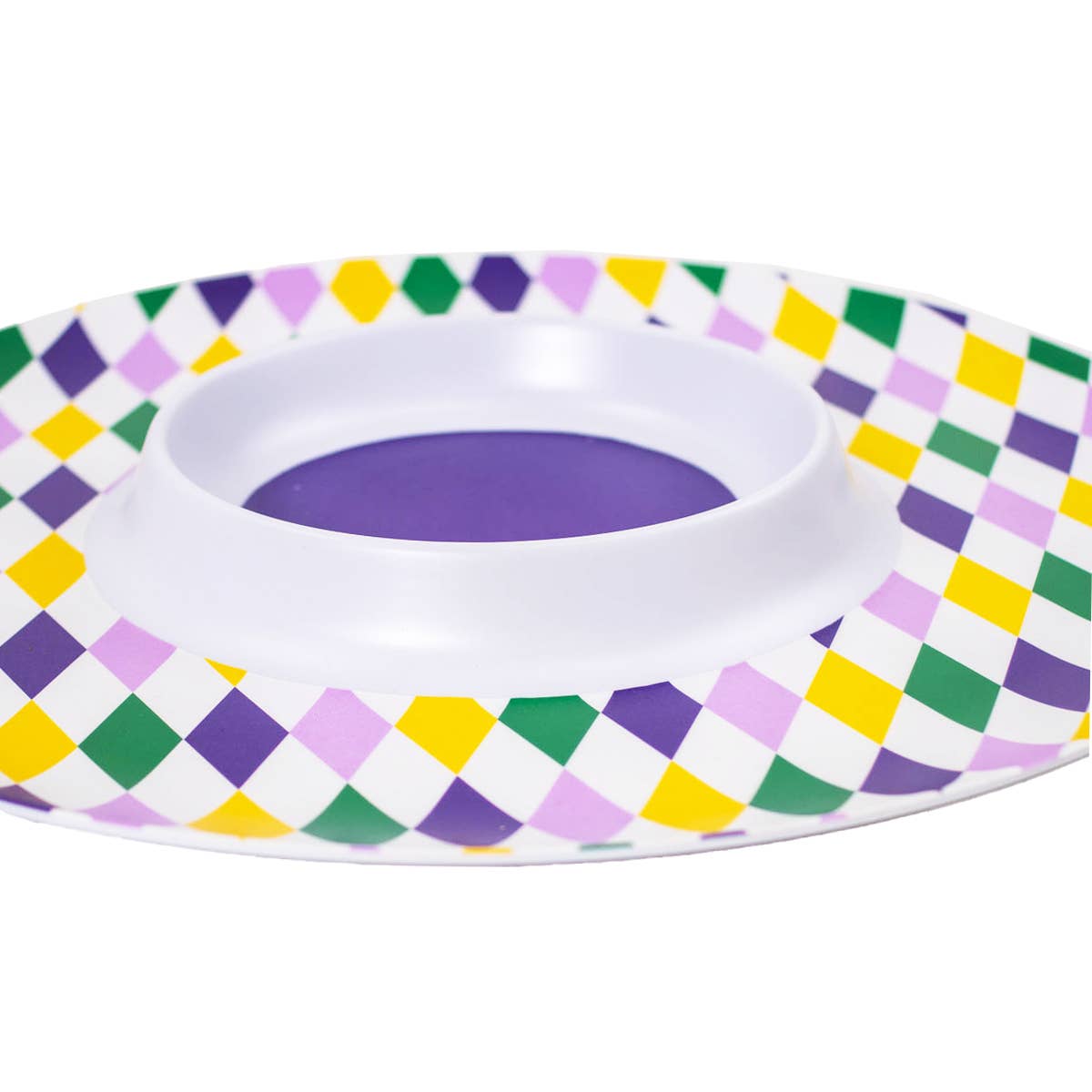 Mardi Gras Harlequin Melamine Chip & Dip White/Purple/Green/Yellow 15"