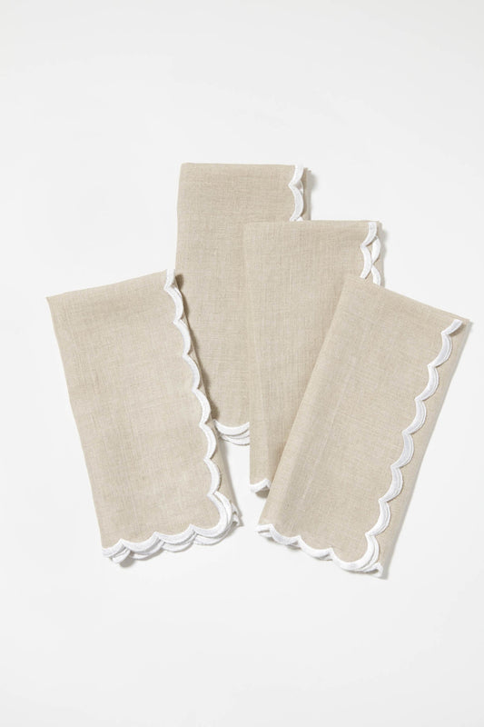 Scalloped Sand & White Linen Napkin