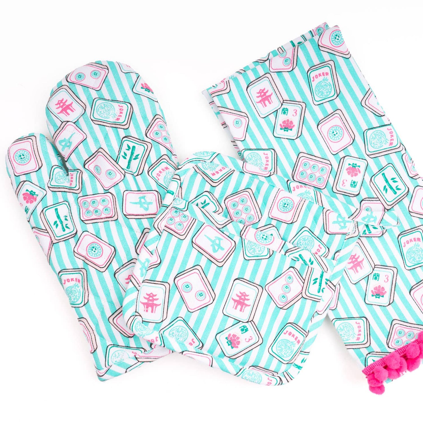 Mahjong Stripe Oven Mitt Set