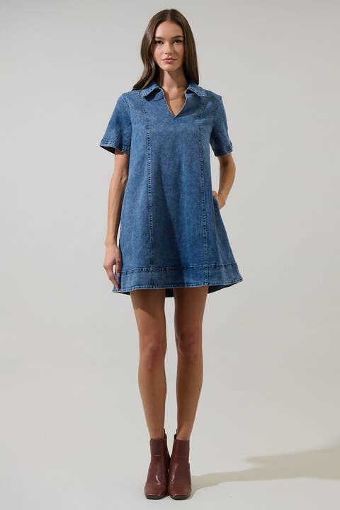 Rosalind Denim Shift Mini Dress