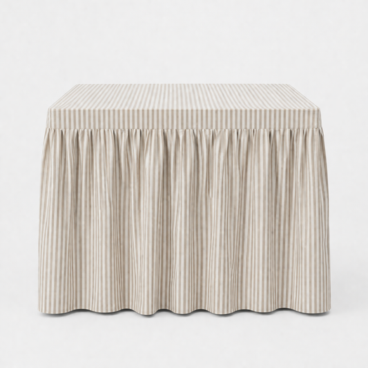 Mahjong Game Tablecloth -Skirted Linen Oatmeal Stripe