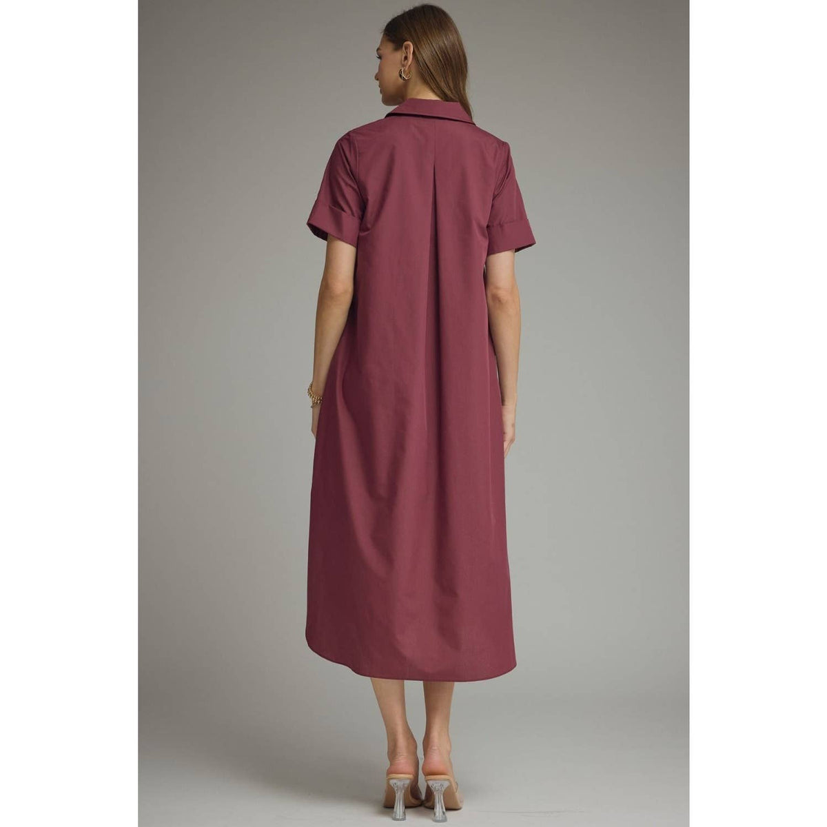 Wine Midi Dress with Gold Buttons