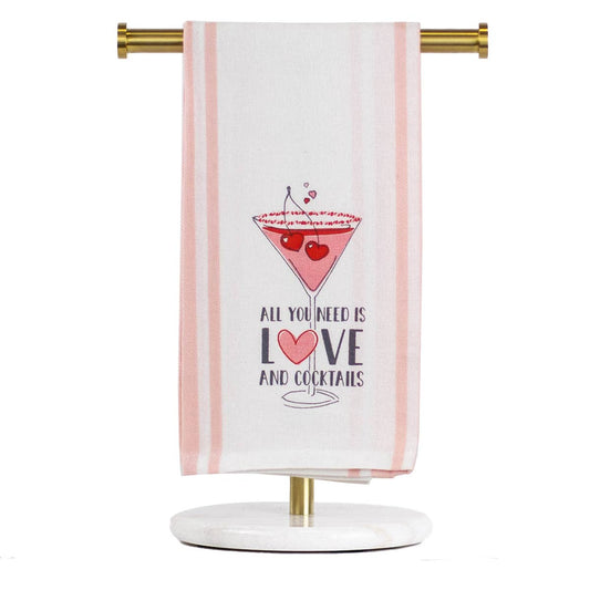 All You Need Is Love & Cocktails Hand Towel   White/Pink/Black    20x28