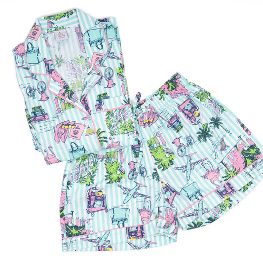 Travel Toile PJ Set with Shorts & Long Sleeve Top
