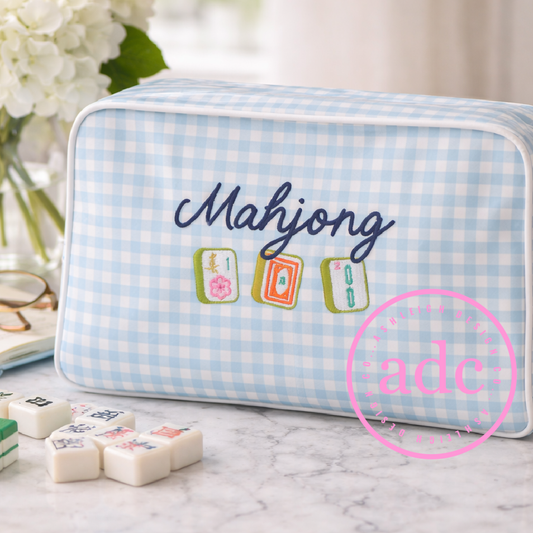 Mahjong Embroidered Large Clear-Coated Tote Bag