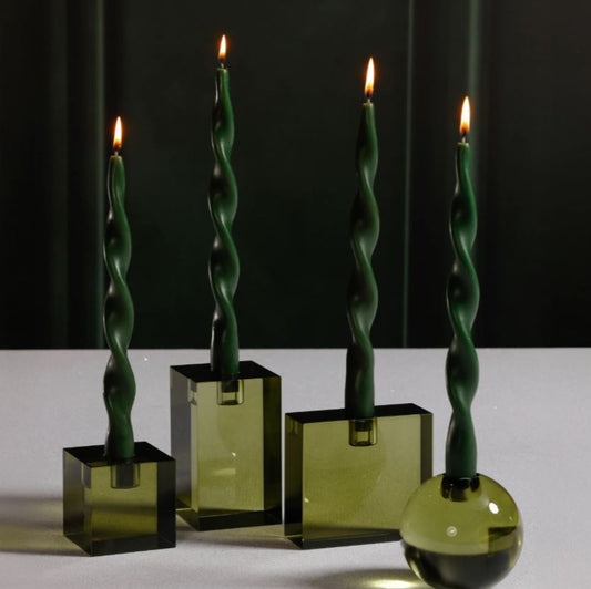 Green Crystal Glass Taper Holder