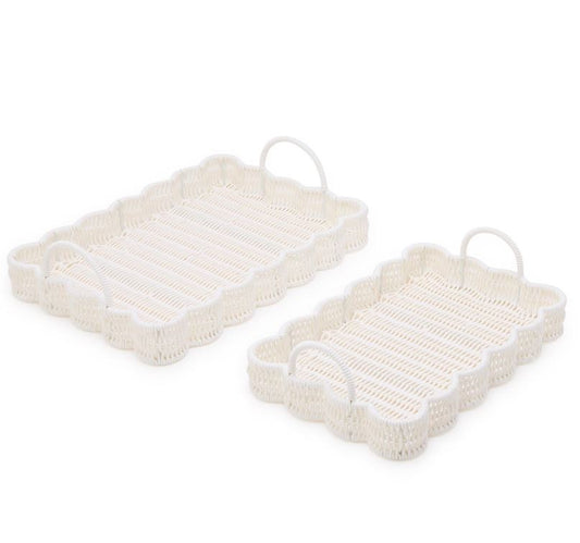 Weather Wicker Scalloped Edge Serving Trays with Handles