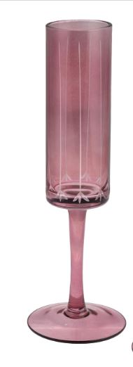 Vintage Champagne Flute - Etched Cranberry