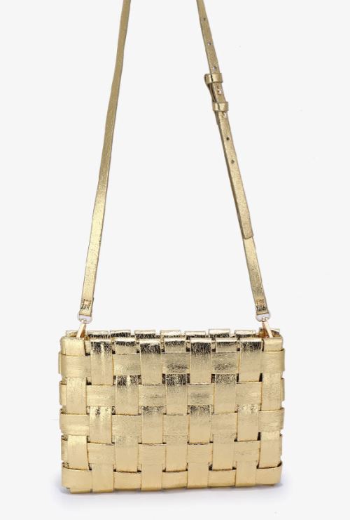 Large Lindy Woven Clutch - Metallic Gold