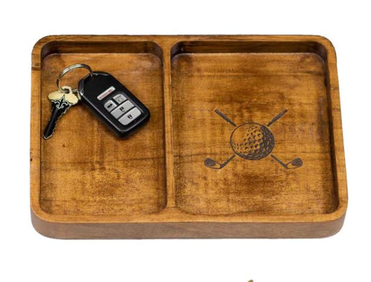 Golf Etched Wood Valet Tray