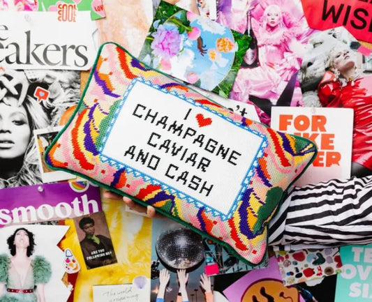 Caviar and Cash Needlepoint Pillow
