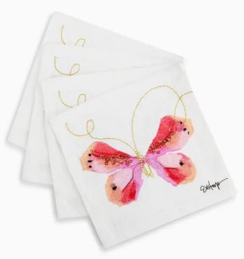Pink Butterfly Fabric Cocktail Napkins Set of 4 - 6in