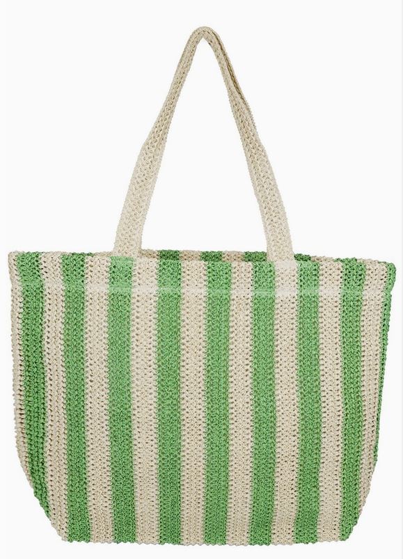 Striped Color Straw Crochet Tote Bag