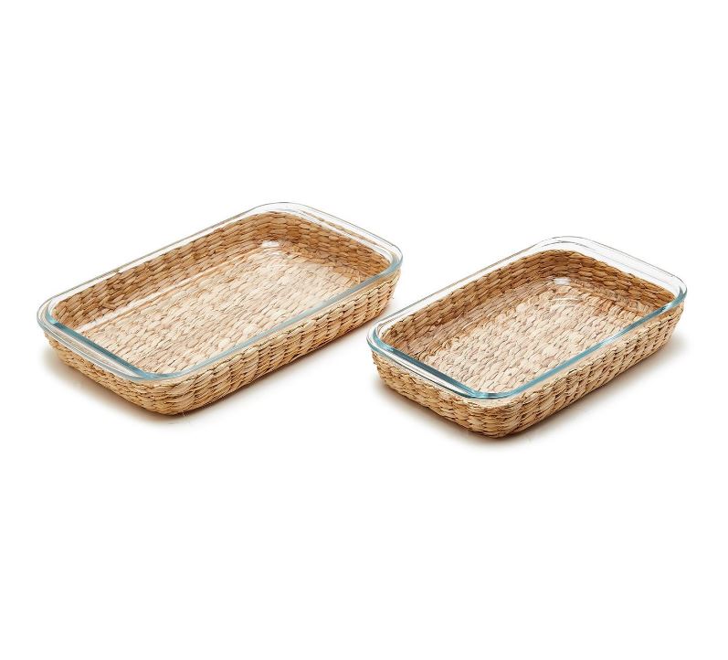 Set of 2 Borosilicate Glass Baking Dish with Removable Hand-Woven Lattice