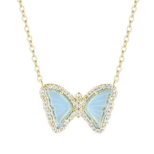 Mini Butterfly Necklace - Light Teal