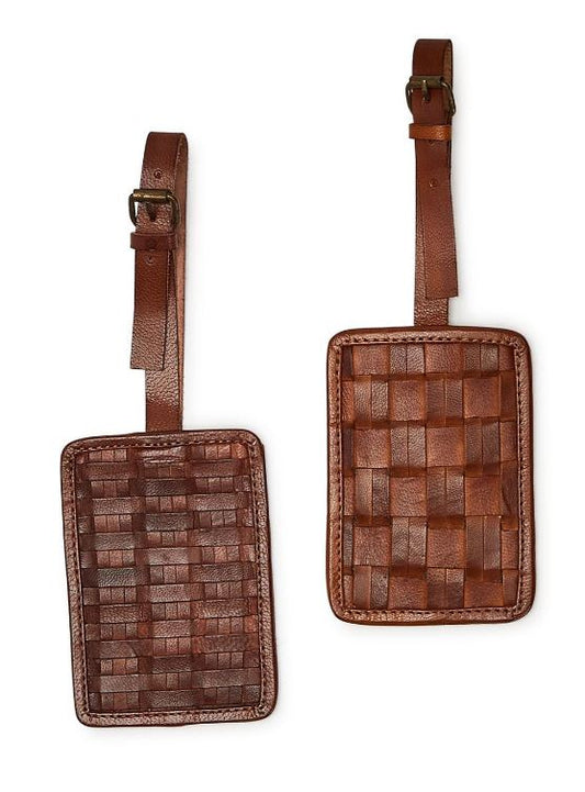 Chestnut Woven Leather Luggage Tag