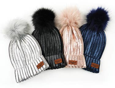 Metallic Knit Pom Hat