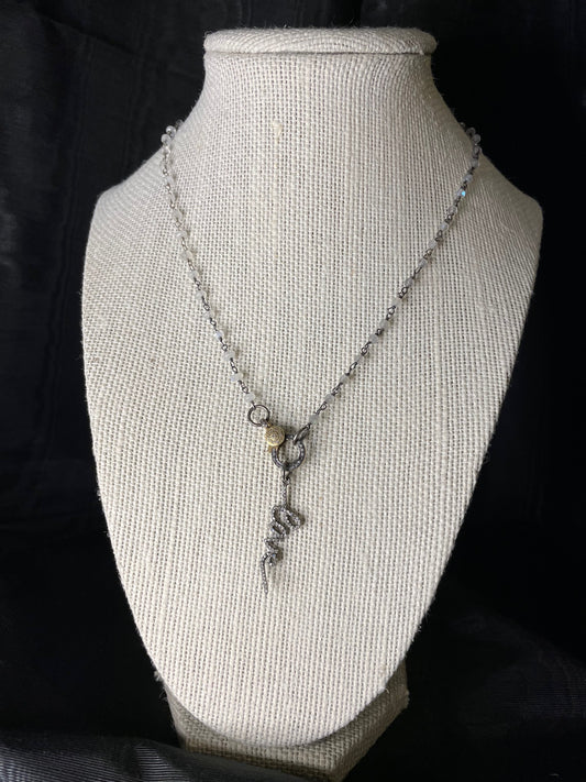 SZ - #16 Moonstone Rosary Necklace Pave LOVE Charm