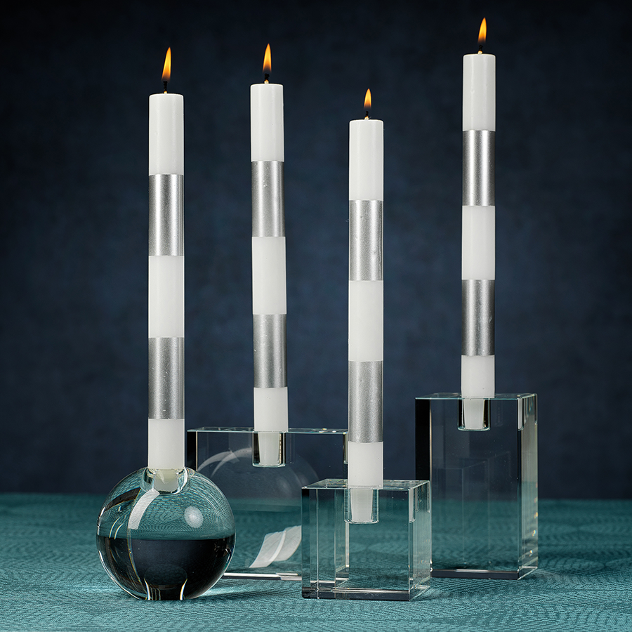 Silver Stripe Taper Candles