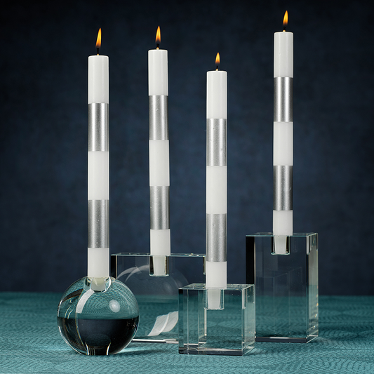 Silver Stripe Taper Candles