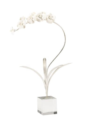 Silver Orchid on Crystal Block